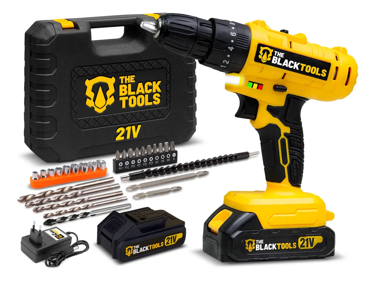 Parafusadeira e Furadeira de Impacto 3/8 The Black Tools TB21-pz com 2 Baterias e Acessórios