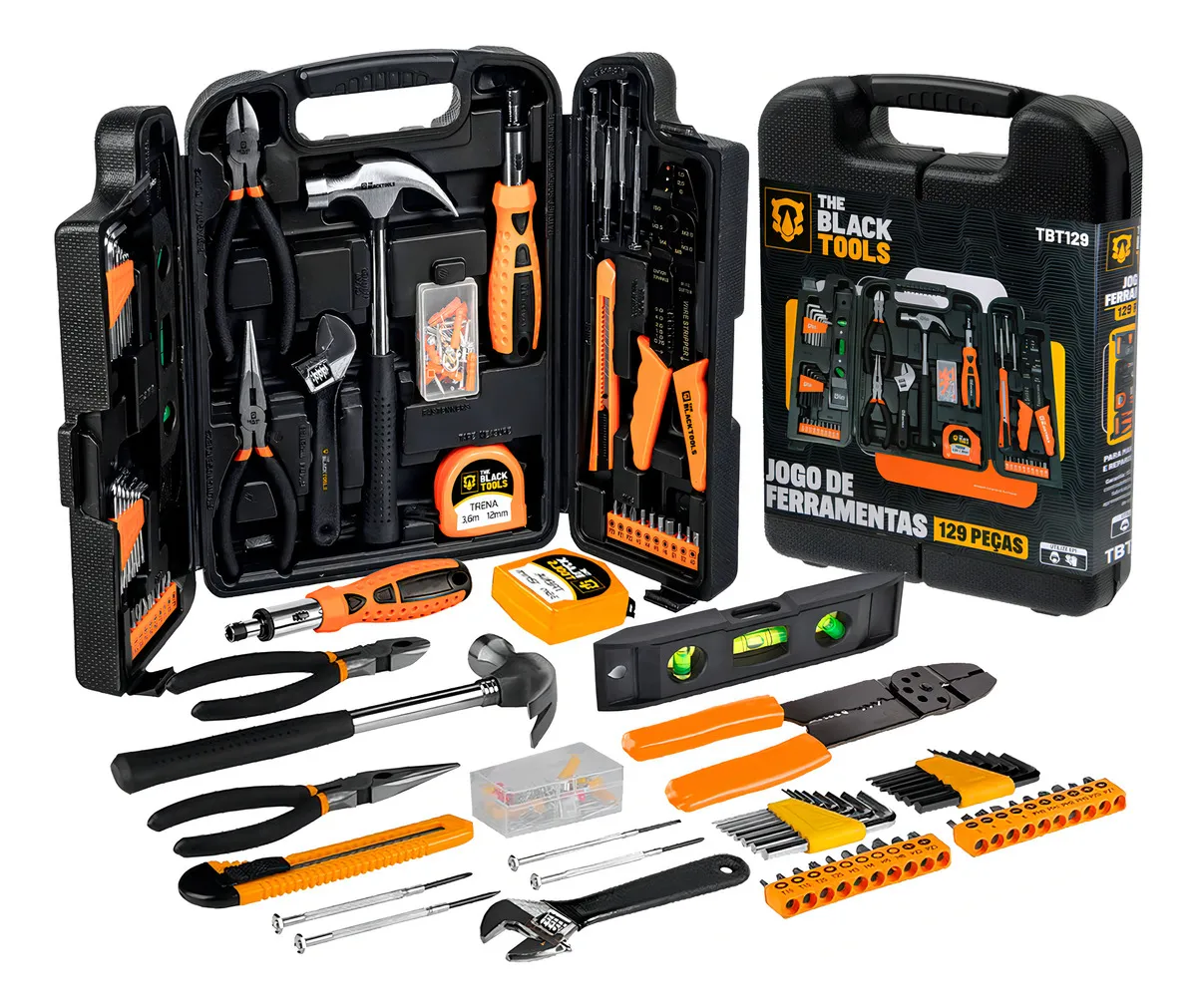 Kit Jogo De Ferramentas 129 Peças Completo Chaves Alicates Maleta Tbt-129 The Black Tools